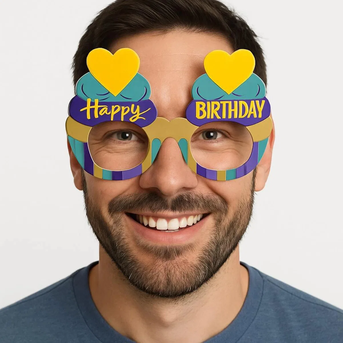 Cupcake Temalı Doğum Günü Renkli Karton Happy Birthday Gözlüğü 6 Adet görsel 2
