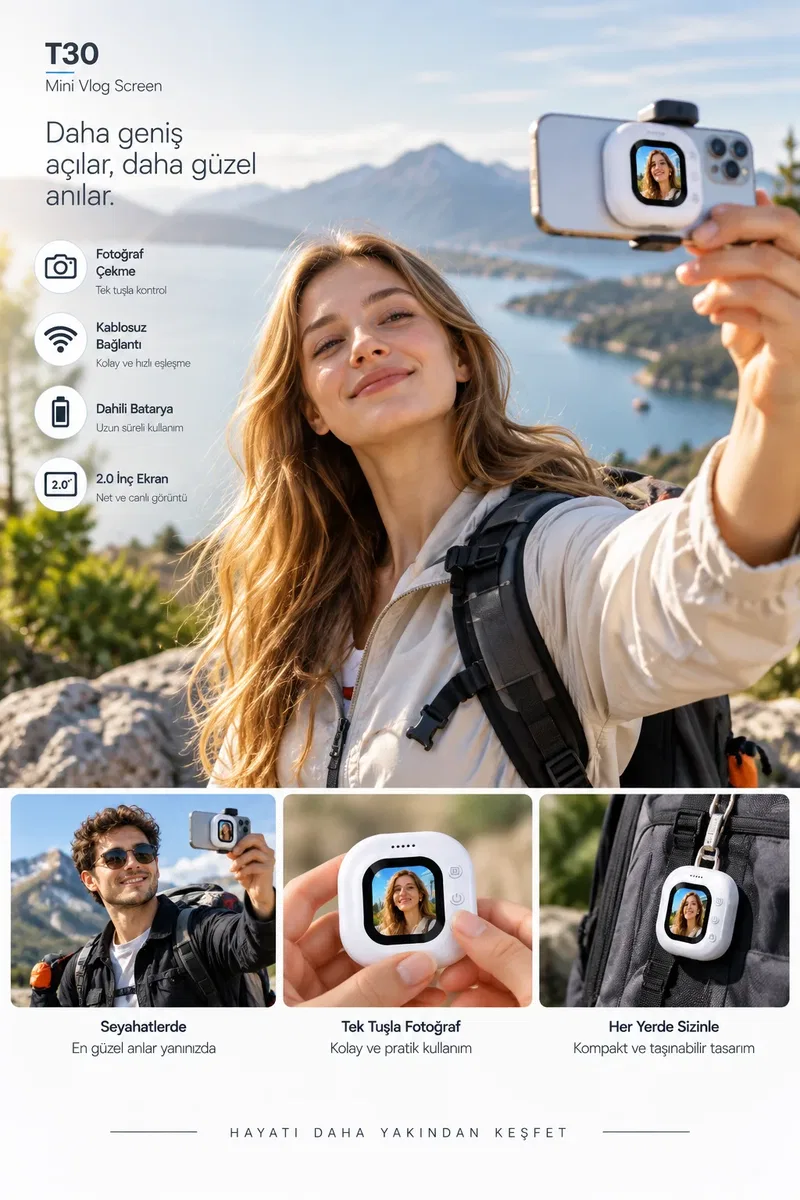Dahili Bataryalı Kablosuz Selfie Fotoğraf Ekranı