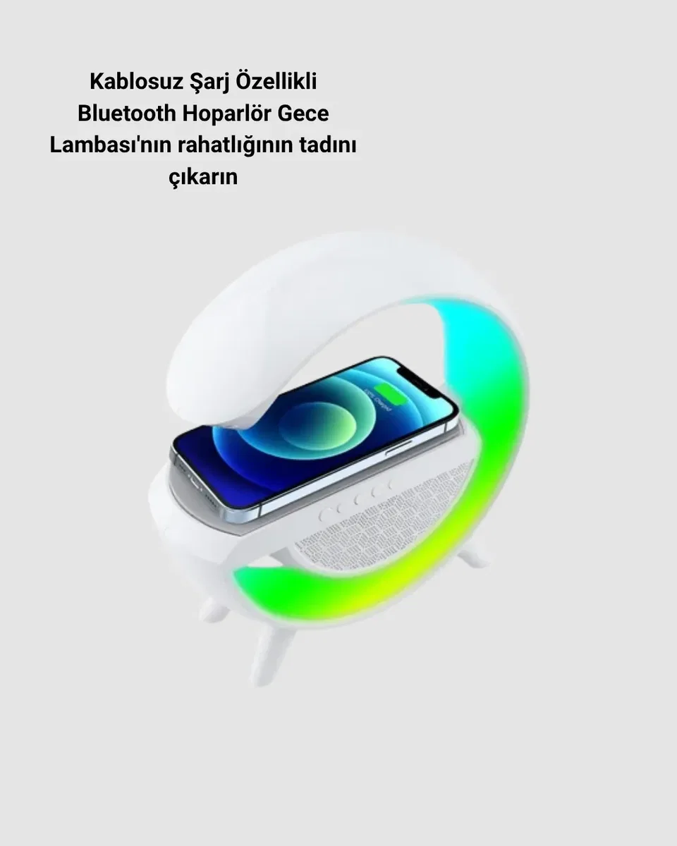 Kablosuz Şarjlı Bluetooth Hoparlör ve Gece Lambası – NFC, FM Radyo, RGB Işık görsel 5