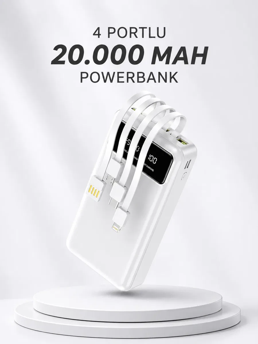 Powerbank Şarj Cihazı 4 Çıkışlı 20. 000 MAH Powerbank Kompakt Yüksek Kapasiteli Hızlı Şarj