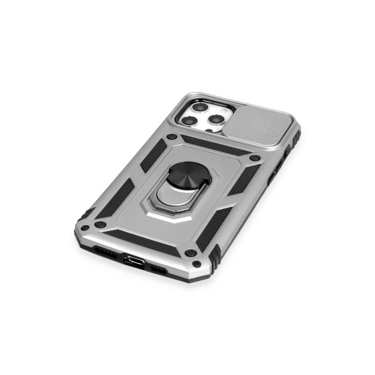 Apple İphone 12 Pro Max Kılıf Pars Lens Yüzüklü Silikon - Gümüş görsel 4