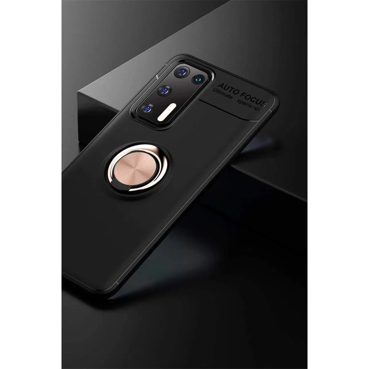 Huawei P40 Kılıf Range Yüzüklü Silikon - Siyah-gold görsel 3