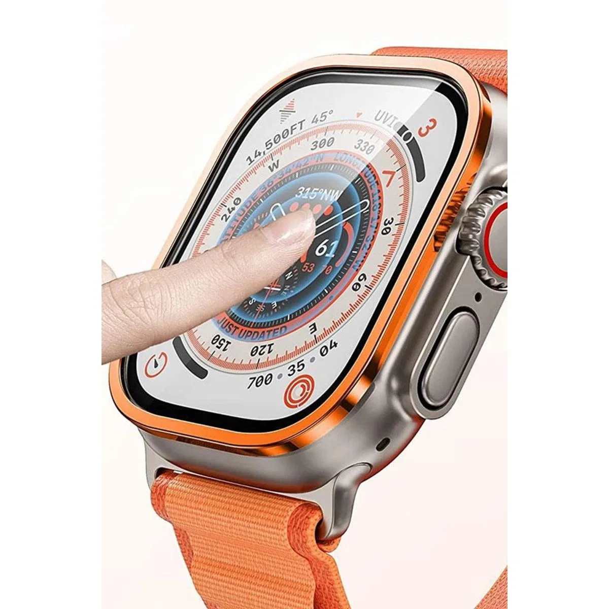 Apple Watch Ultra 49mm Alüminyum Kasa Cam Ekran Koruyucu - Turuncu görsel 2