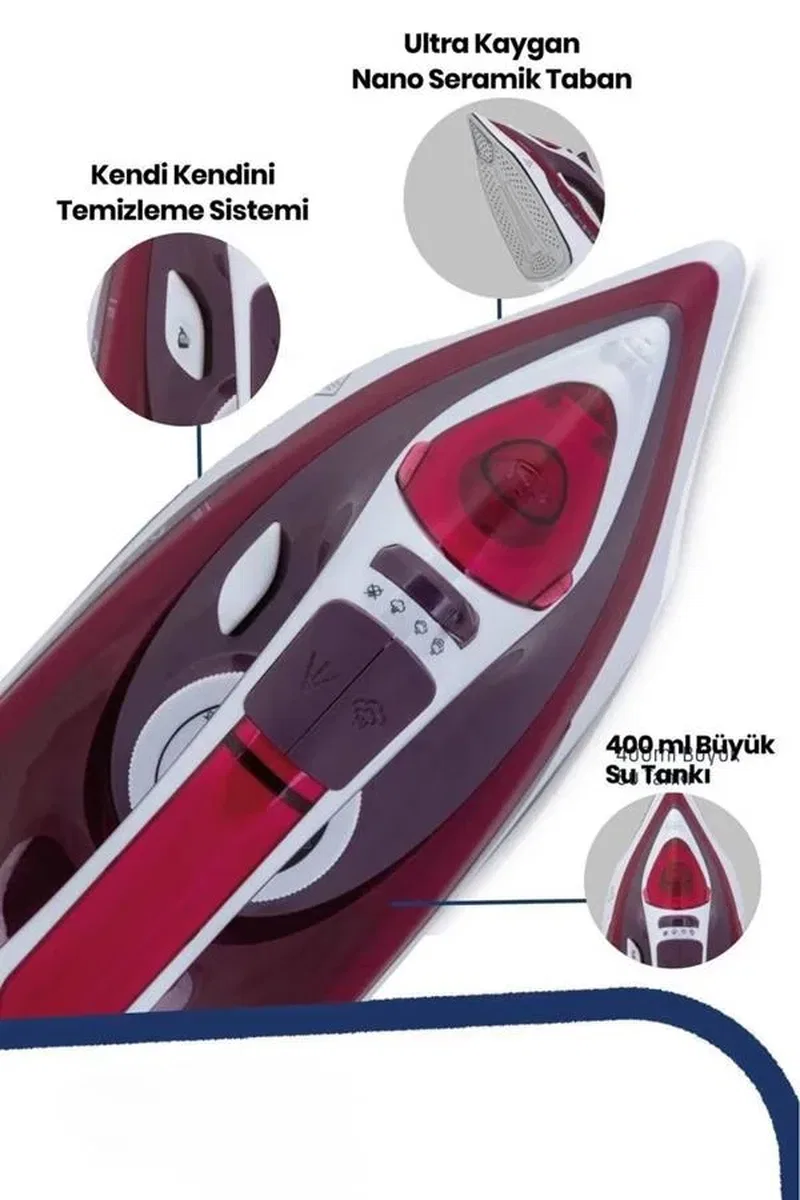 Buharlı Ütü 2200 Watt Seramik Tabanlı Taşınabilir Kablolu Ütü görsel 5