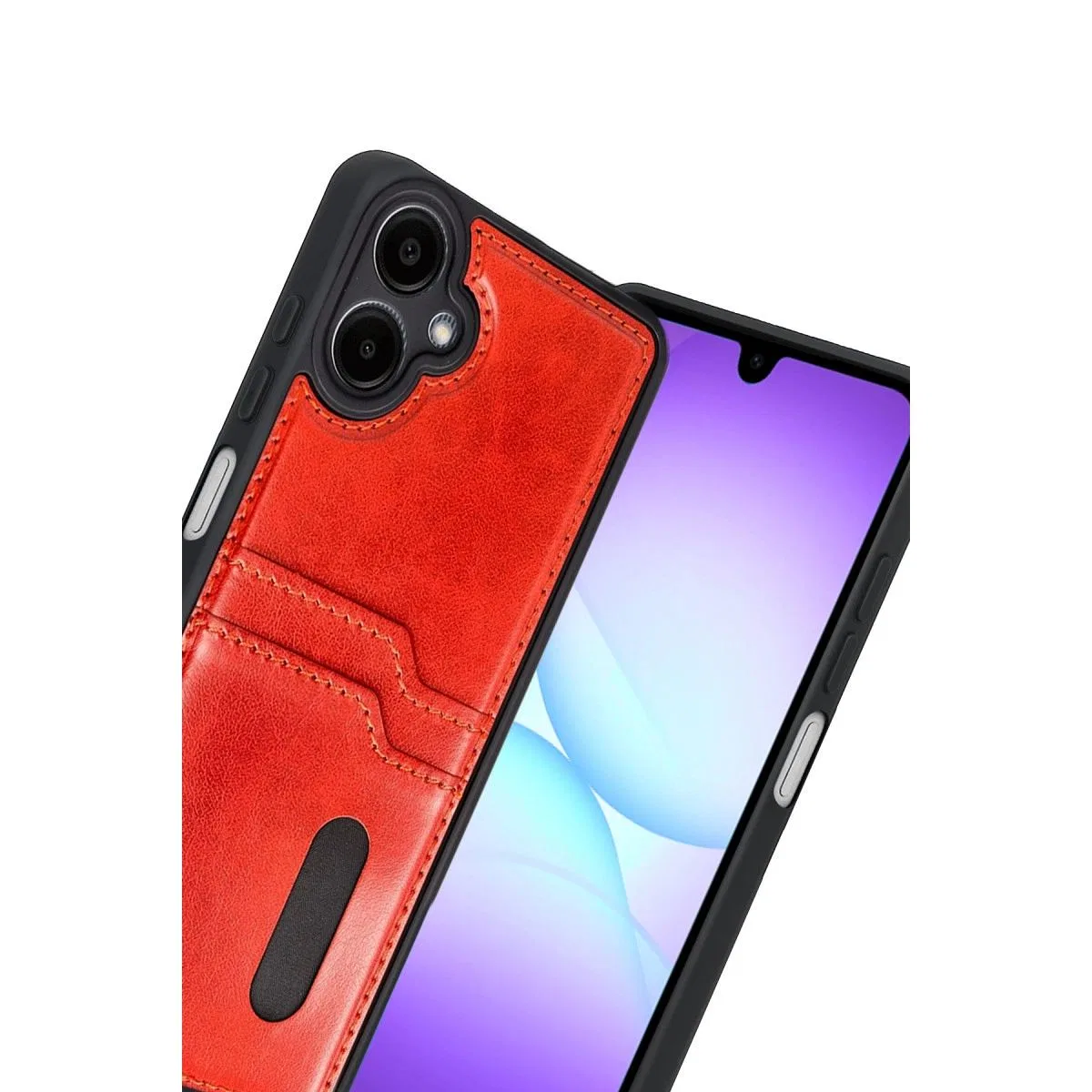 Samsung Galaxy A07 4g Sara Kartvizitli Deri Kılıf - Kırmızı görsel 2