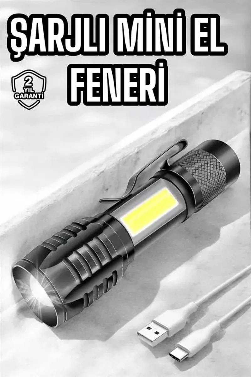 El Feneri Led USB Şarjlı Zoom Mini Led Işık Acil Durum Feneri görsel 2