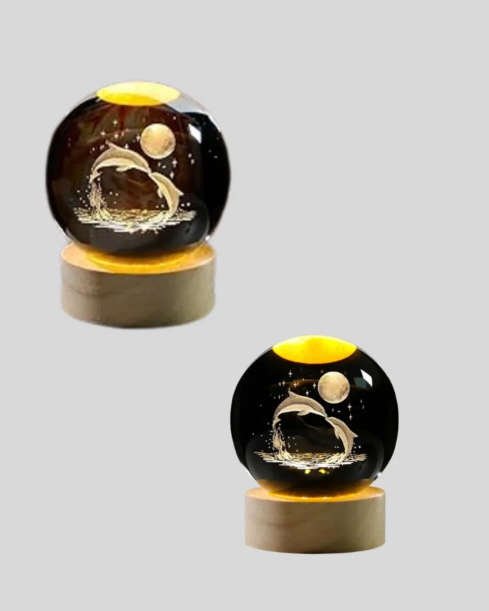 Yunus Temalı Kristal Küre USB Işıklı Ahşap Altlıklı Gece Lambası görsel 4