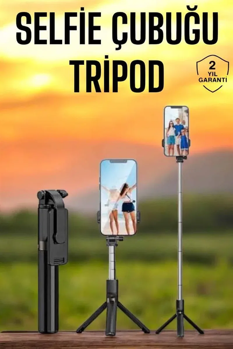Selfie Çubuğu Tripod Kumandalı Telefon Tutucu Siyah görsel 2