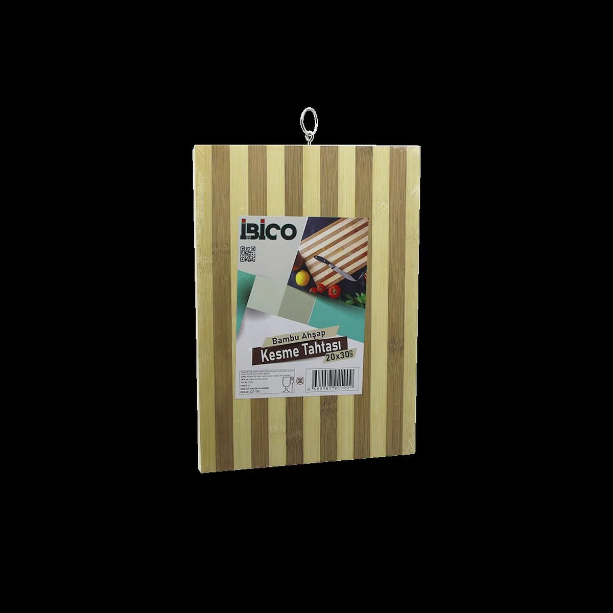 Bambu Kesme Tahtası 20x30x1. 3 cm - Beyaz Çizgili Metal Kulplu görsel 2