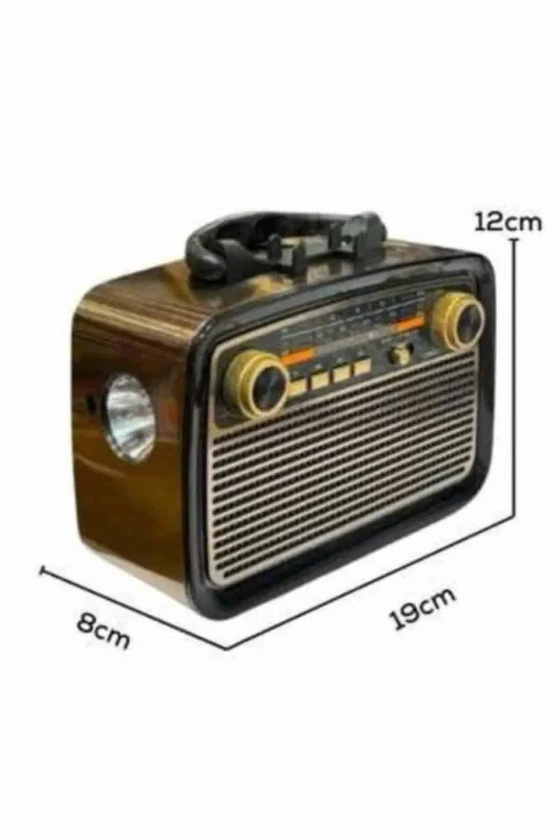 Nostaljik Görünümlü Ahşap Radyo TF SD USB Girişli Led Fener Işıklı görsel 5