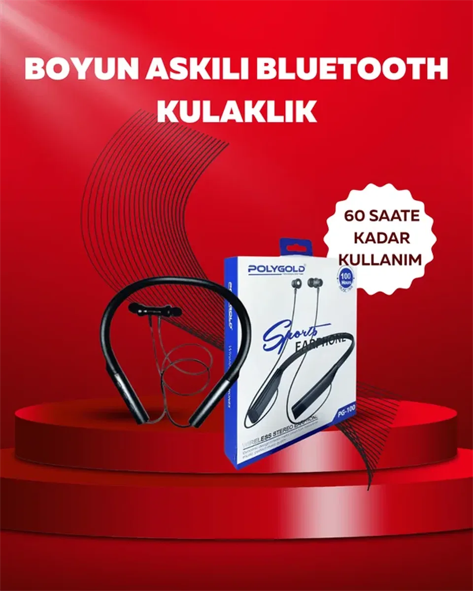 Polygold PG-100 Bluetooth 5. 0 Boyun Bantlı Kulaklık – 50 Saat Konuşma Süresi, Type-C Şarj görsel 2
