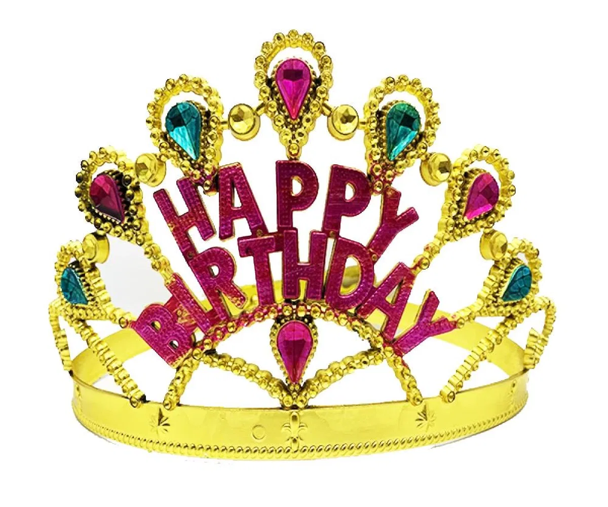 Altın Renk Happy Birthday Yazılı Doğum Günü Tacı 60 Cm görsel 2
