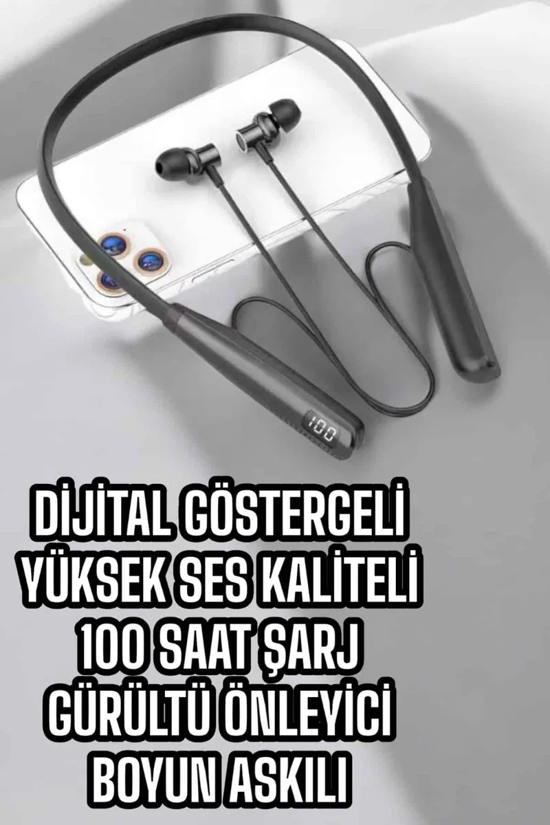 Dijital Batarya Göstergeli Bluetooth Özellikli Boyun Askılı Kulaklık görsel 5