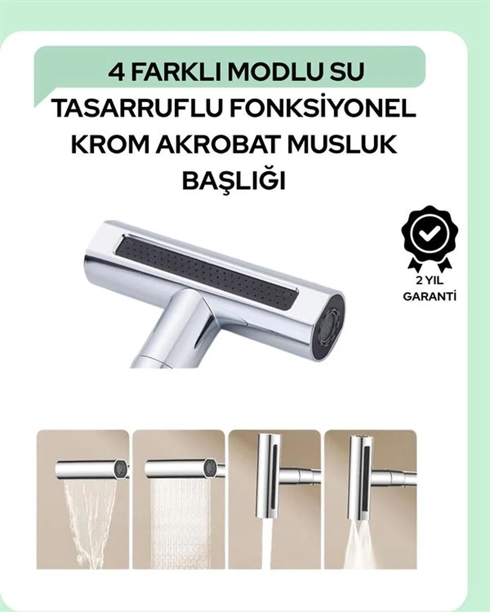 Çok Fonksiyonlu Musluk Başlığı | 4 Su Modu | Geniş Uyumlu Adaptör Seti | Mutfak Ve Banyo Uyumlu