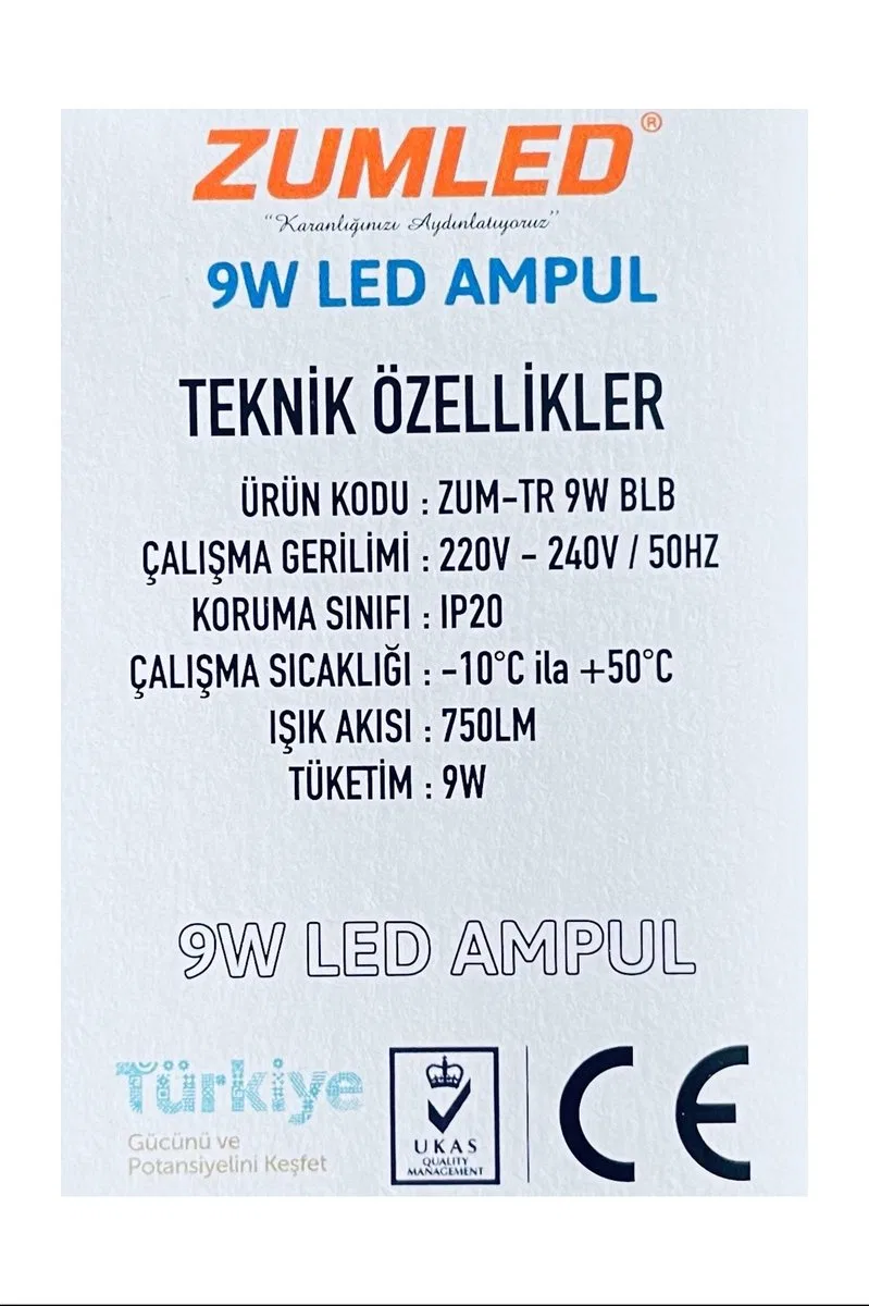 Zumled 9W Beyaz LED Ampul Royaleks-201 görsel 2