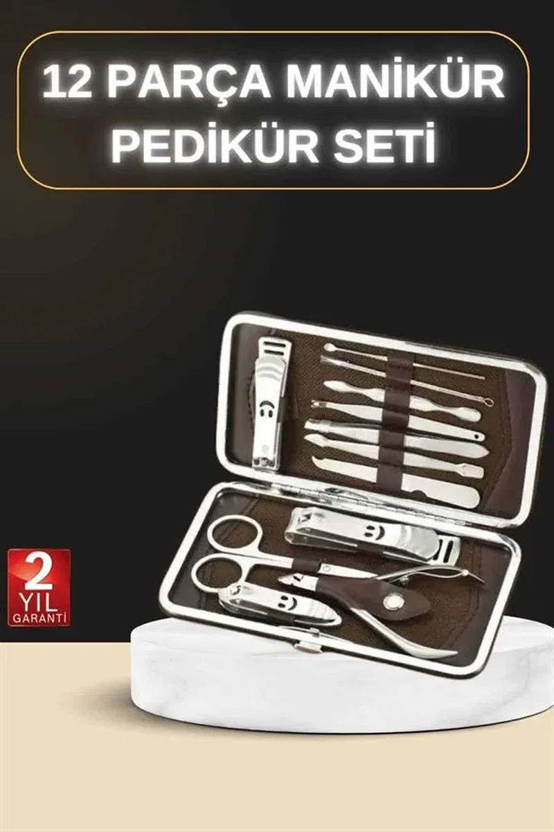 12 Parça Manikür Pedikür Seti Özel Deri Çanta El Ayak Bakımı Akne ve Sivilce Temizleme görsel 2
