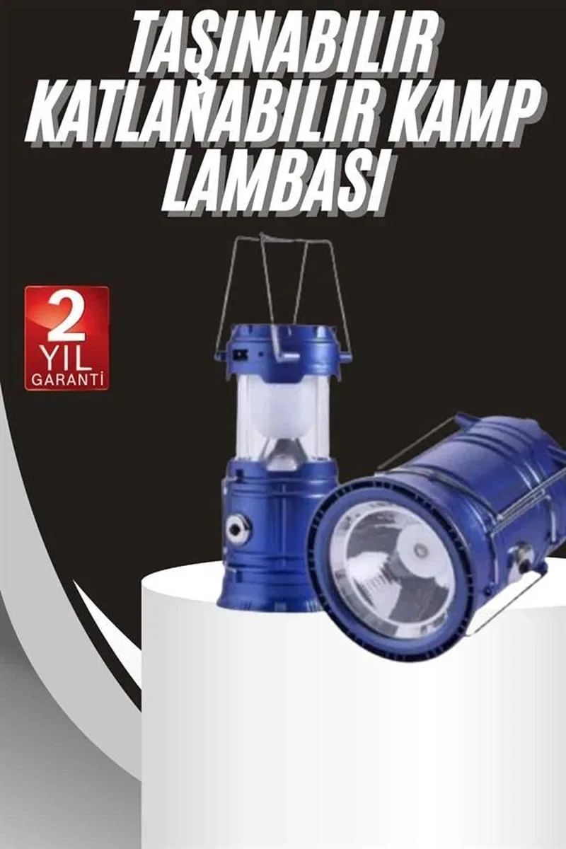 Kamp Lambası Solar Şarjlı Kızaklı Kamp Feneri Led Lamba Işıldak görsel 2