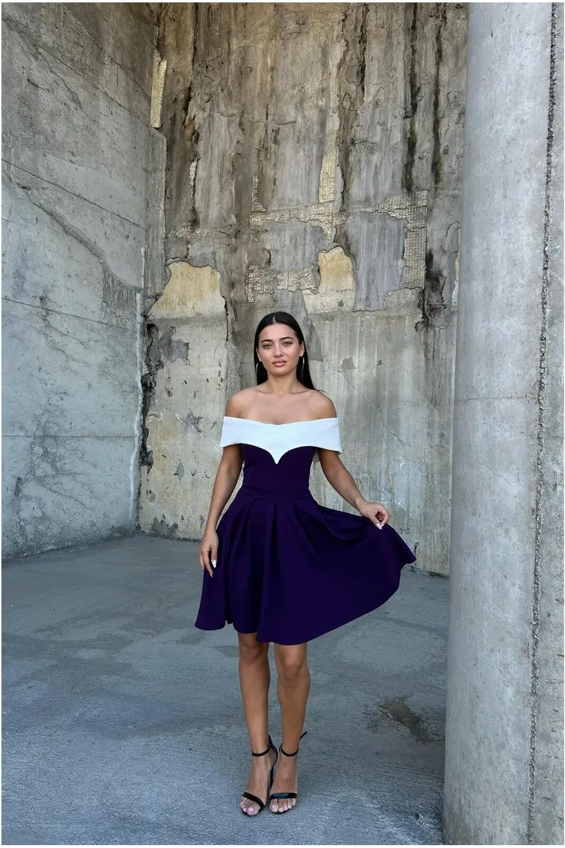 Kadın Trend Tasarım V Yaka Pile Detaylı Mini Abiye Elbise