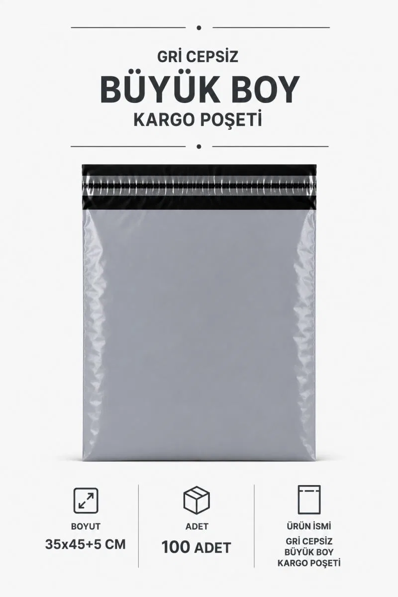 Gri Cepsiz Büyük Boy Kargo Poşeti 35x45+5 Cm 100 Adet