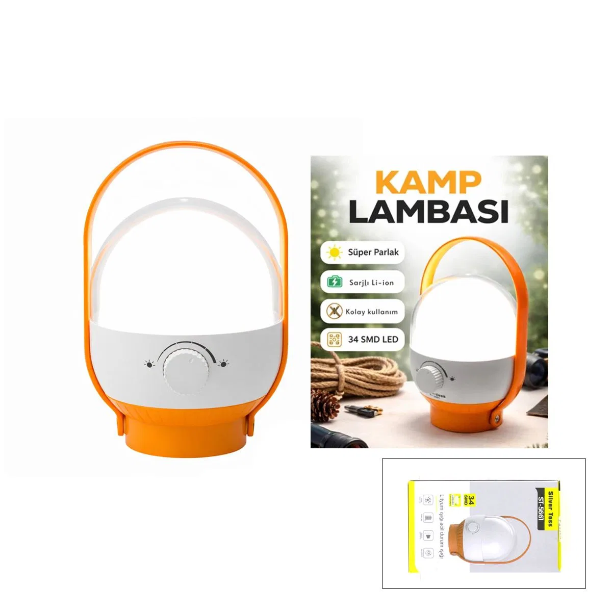 34 LED USB Şarjlı Kamp Lambası - Ayarlanabilir Işık, 2400mAh görsel 2