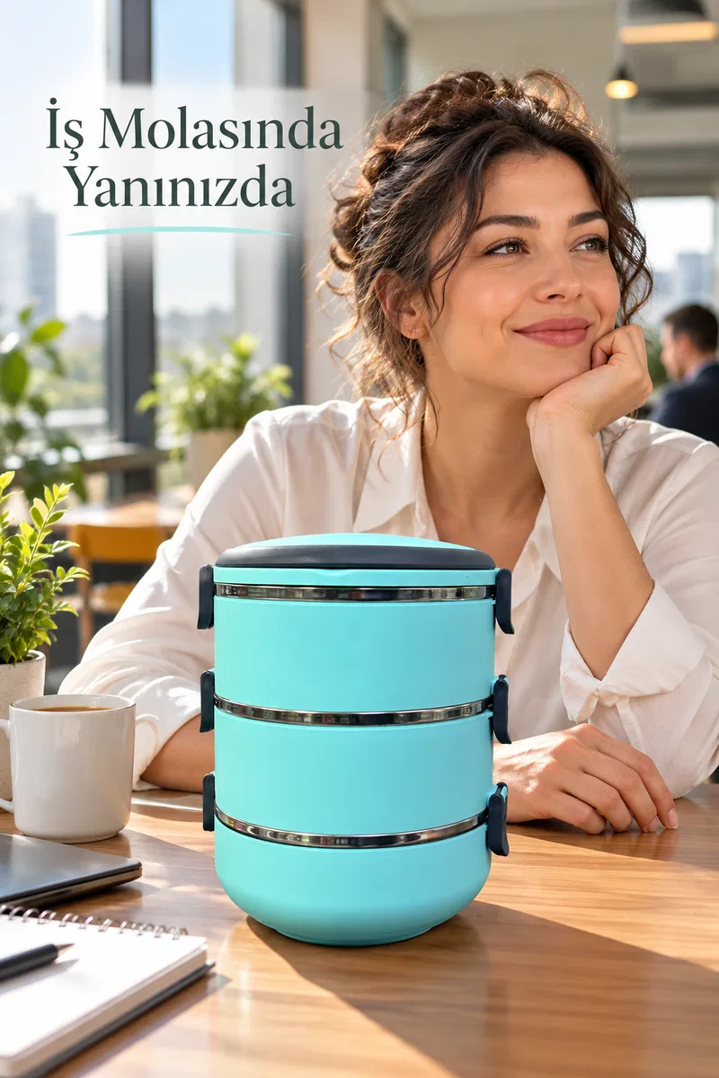 Taşıma Saplı Üç Katlı Beslenme Kutusu Sızdırmaz Kapaklı