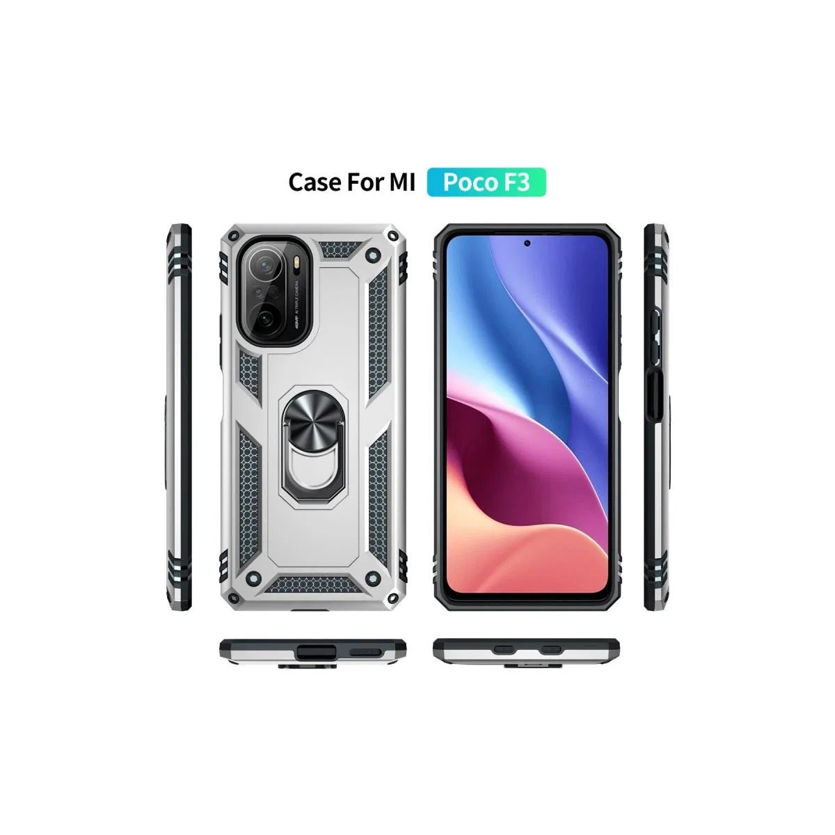 Xiaomi Poco F3 Kılıf Sofya Yüzüklü Silikon Kapak - Gümüş görsel 3