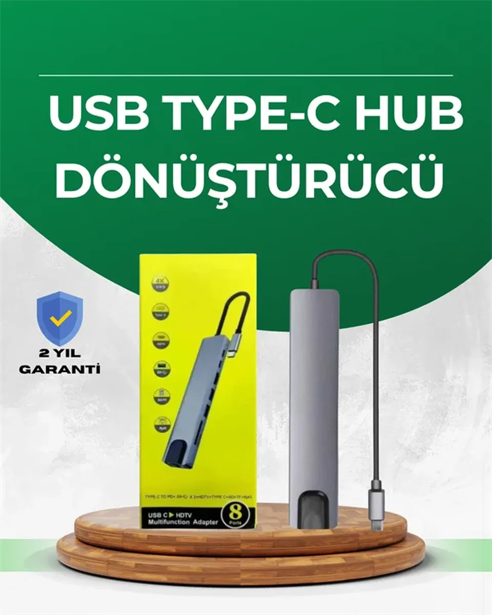 Type‑C Dönüştürücü – 2×USB3. 0, SD/MS, 4K HDMI & RJ45 ile Profesyonel Kullanım
