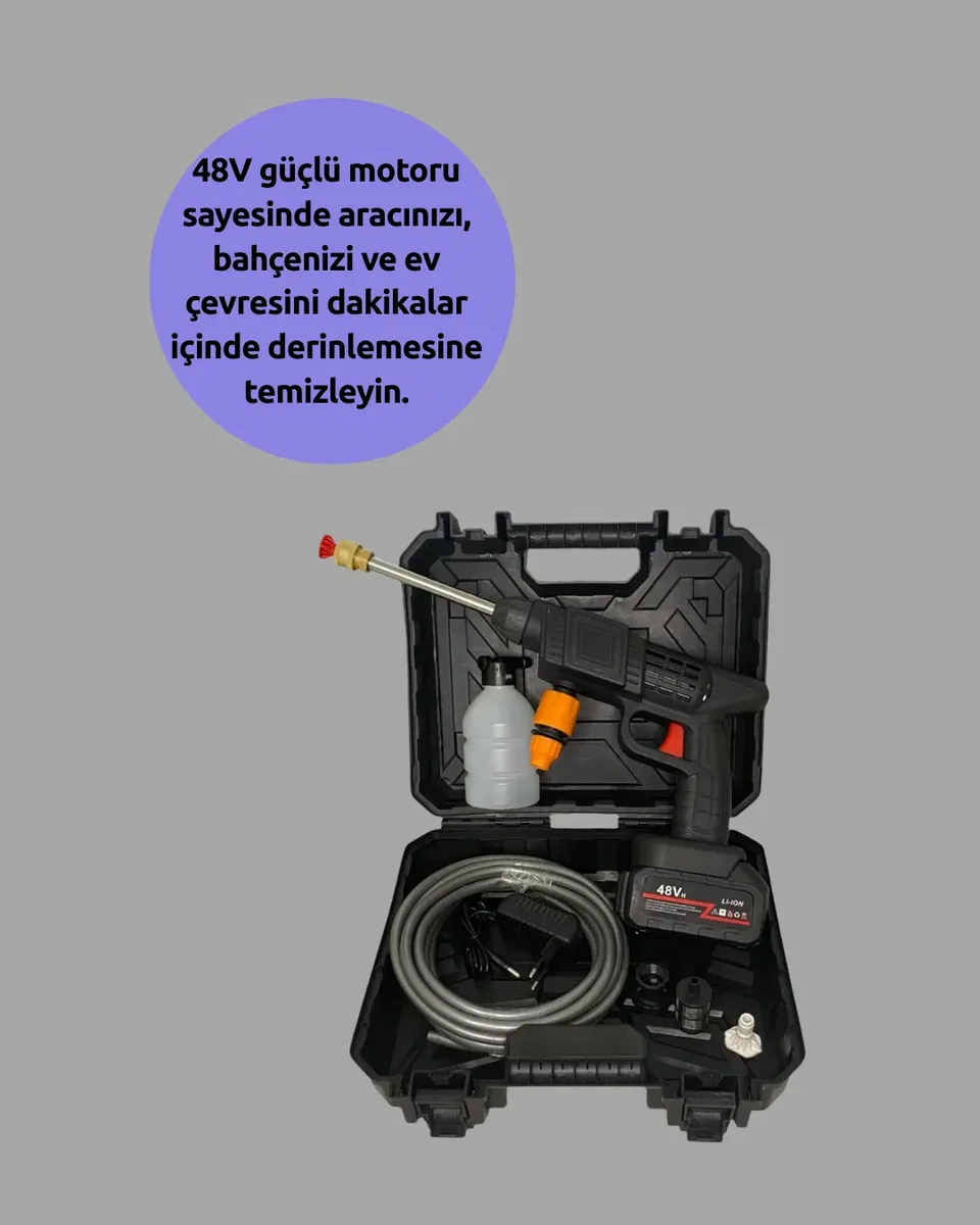TEK BATARYALI 48V Şarjlı Basınçlı Yıkama Makinesi görsel 2