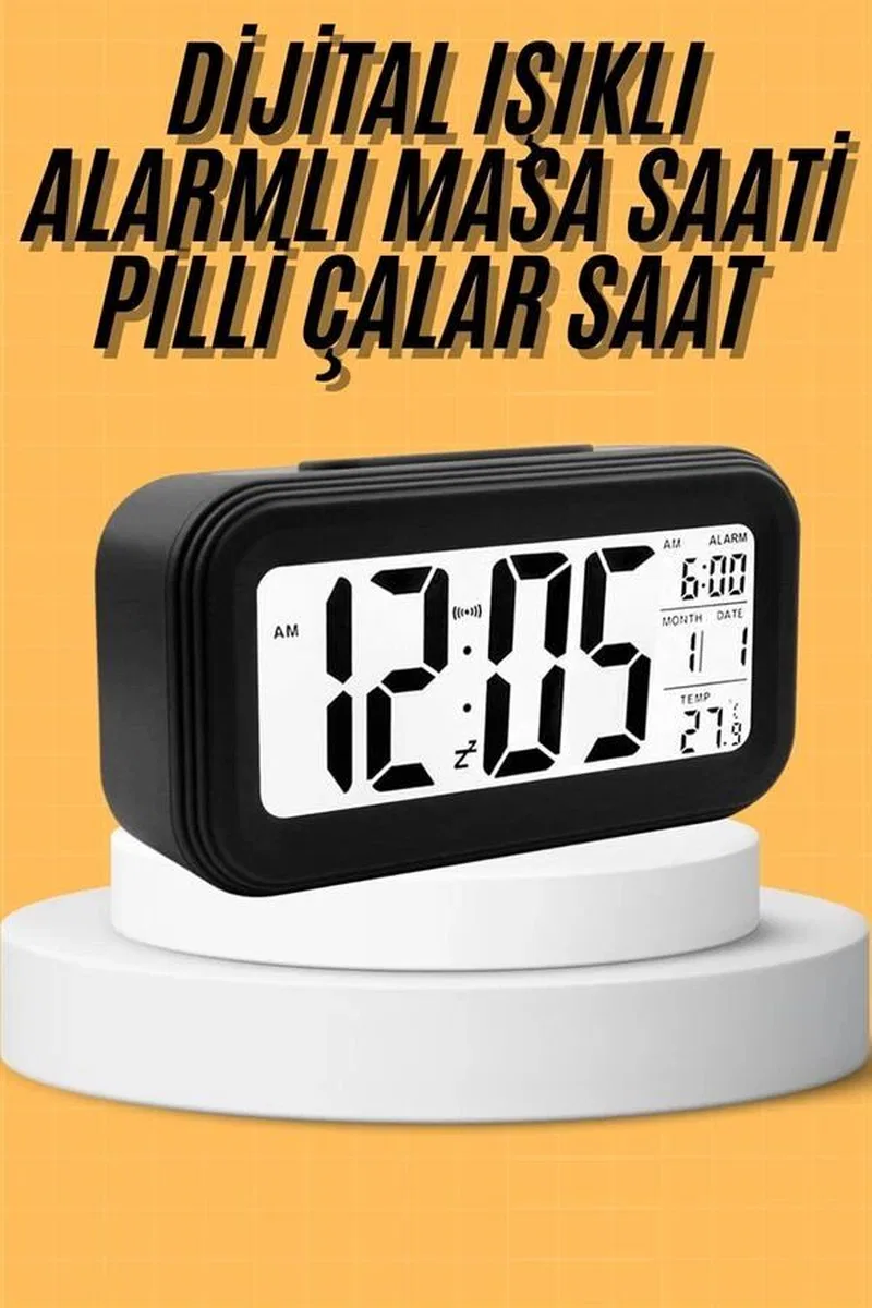 Dijital Masa Saati Takvim Çalar Saat Alarmlı Işıklı Led Ekran Pilli görsel 2