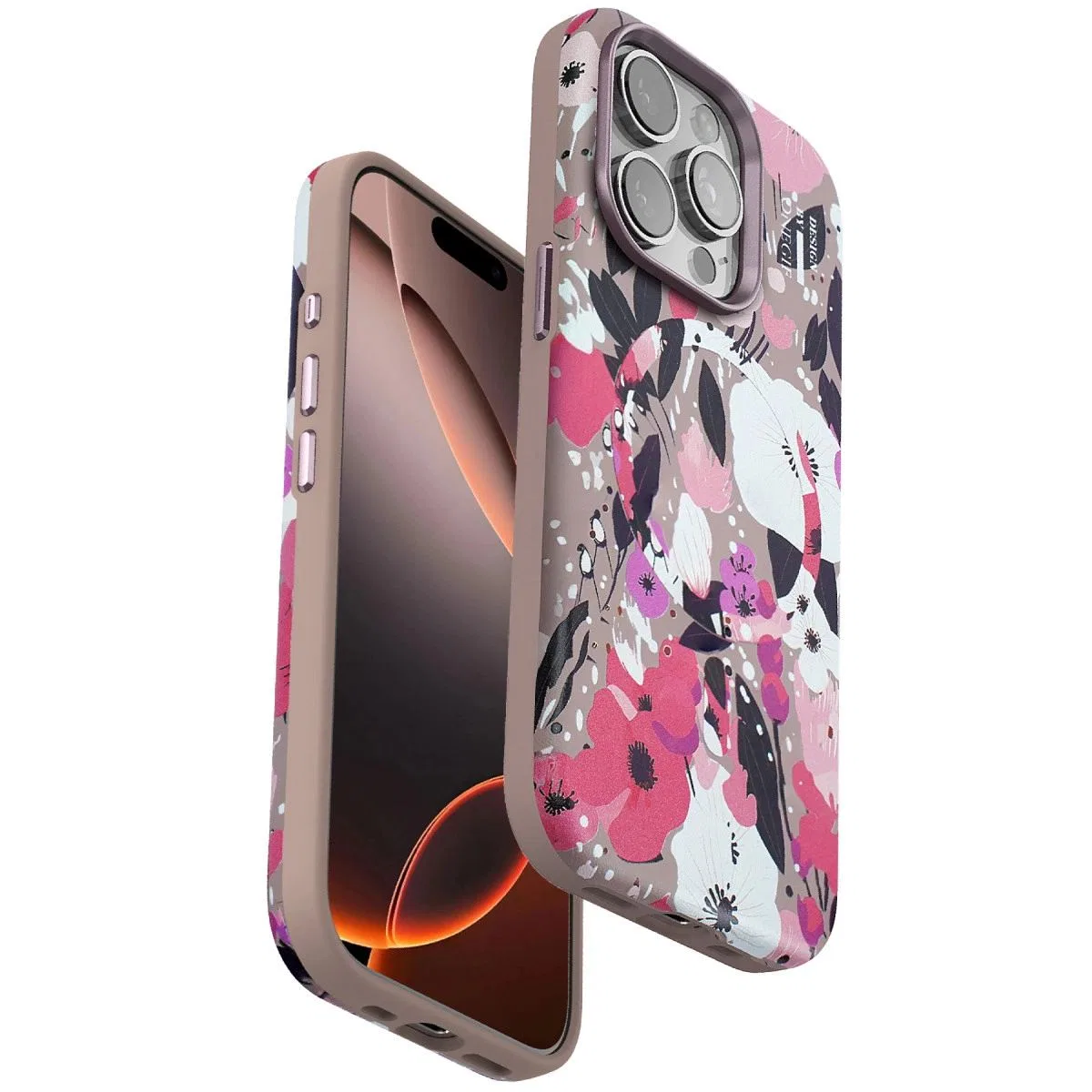 Onegif Apple İphone 15 Pro Max Flower Series Magsafe Kapak - Pembe