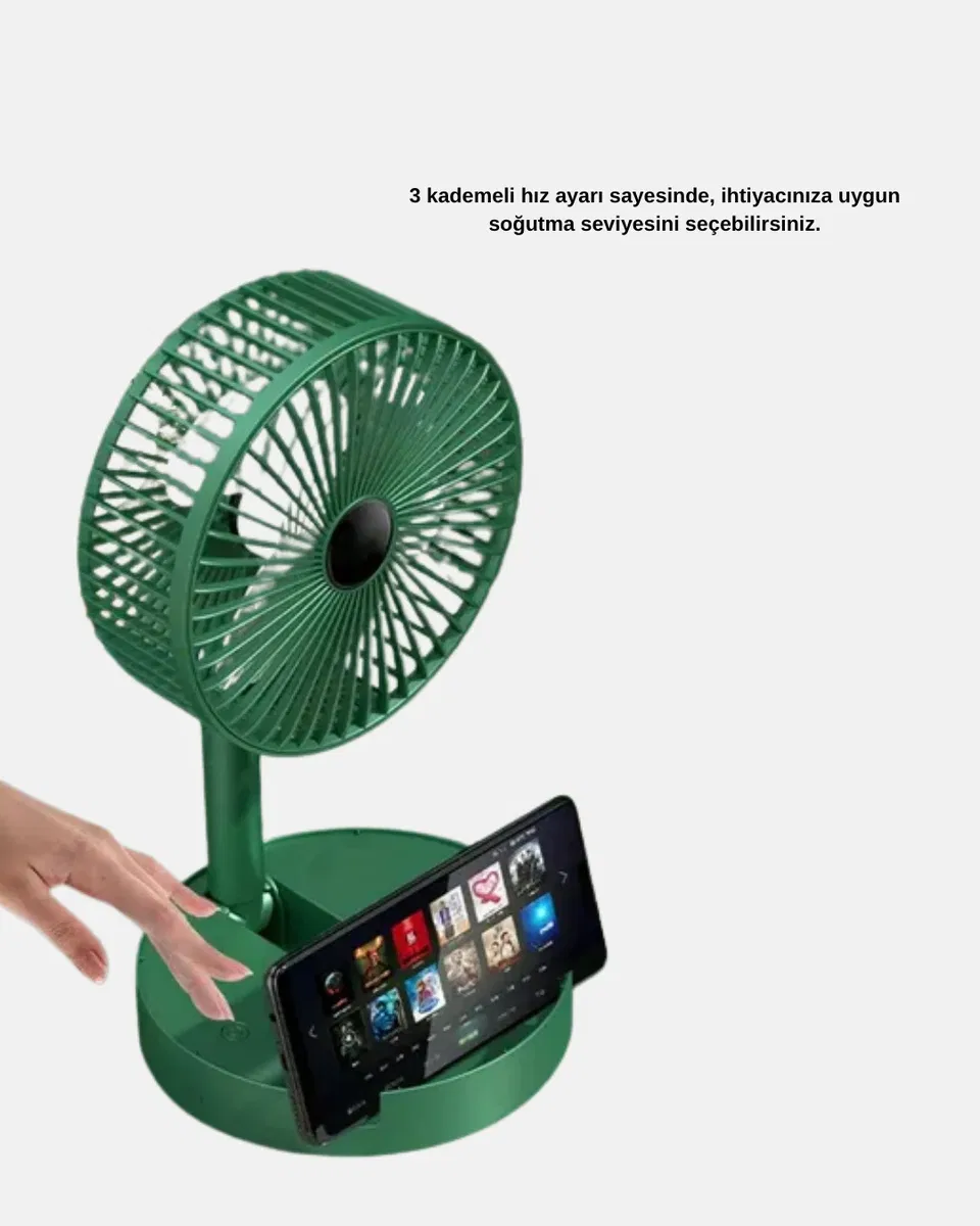 Katlanabilir Şarjlı Mini Fan 3 Kademeli Hız Ayarlı Taşınabilir görsel 3