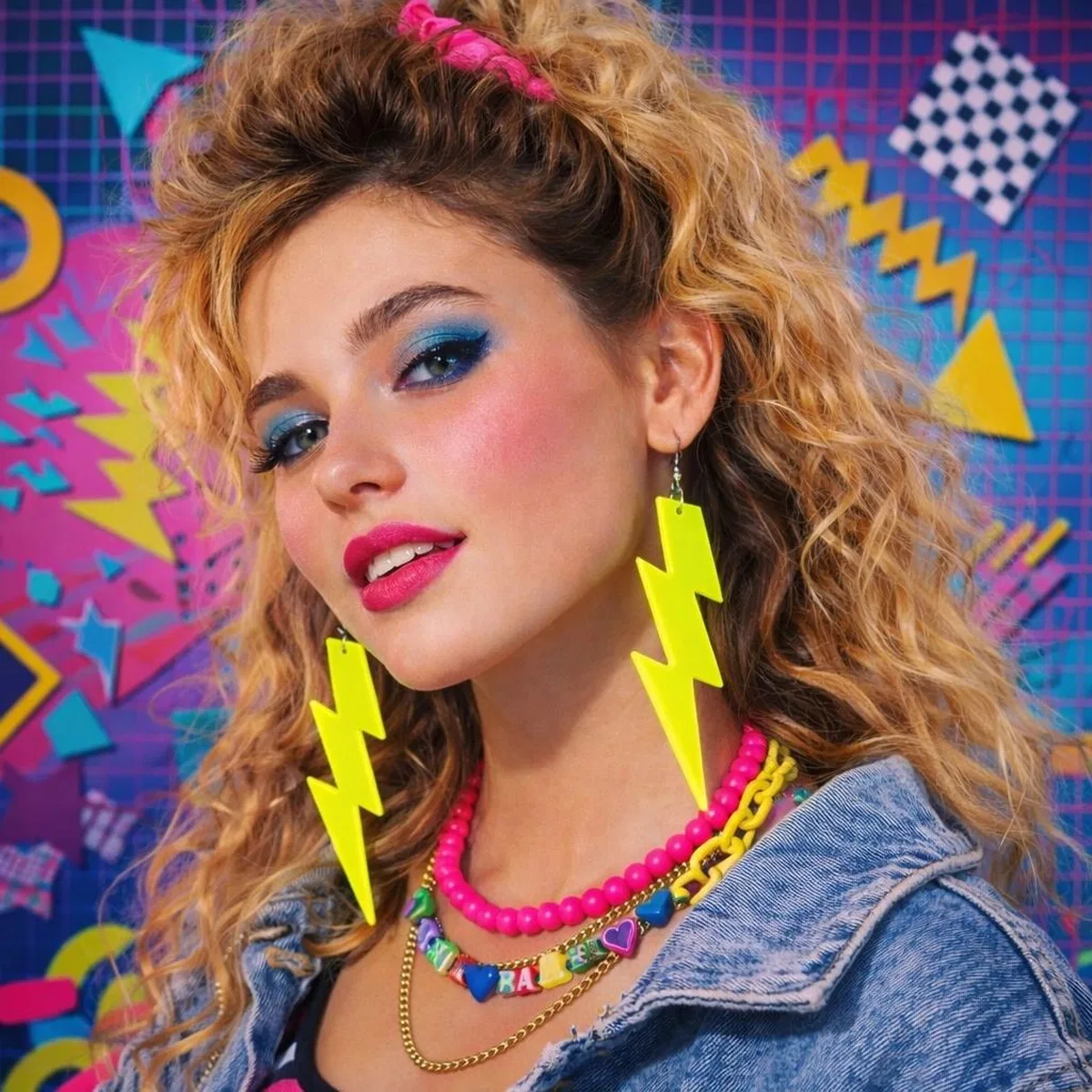 80’ler 9039lar Retro Neon Sarı Şimşek Küpe 10 Cm görsel 3