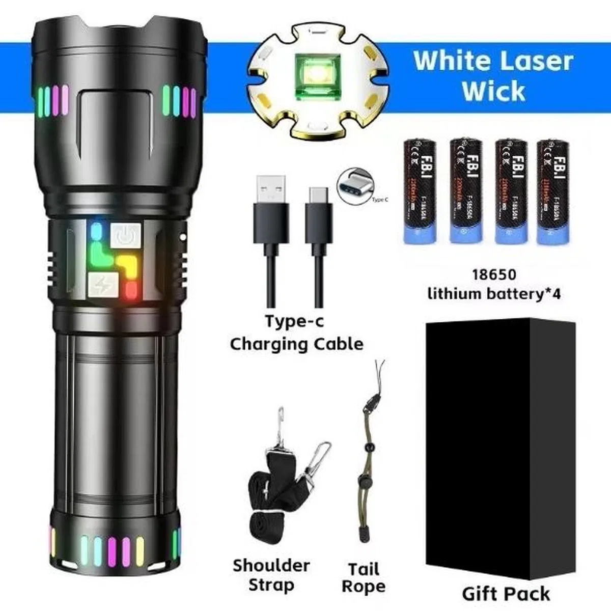 F. b. ı Pro F-3002 Alüminyum Tg Led Gece Şeritli Type-c Şarjlı El Feneri görsel 4