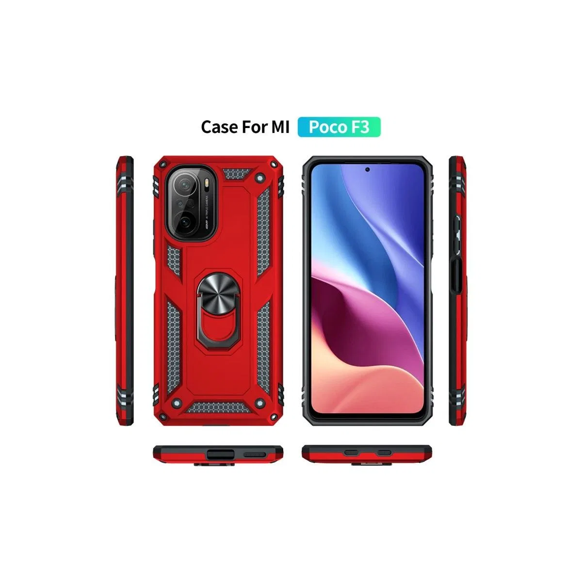 Xiaomi Poco F3 Kılıf Sofya Yüzüklü Silikon Kapak - Kırmızı görsel 3