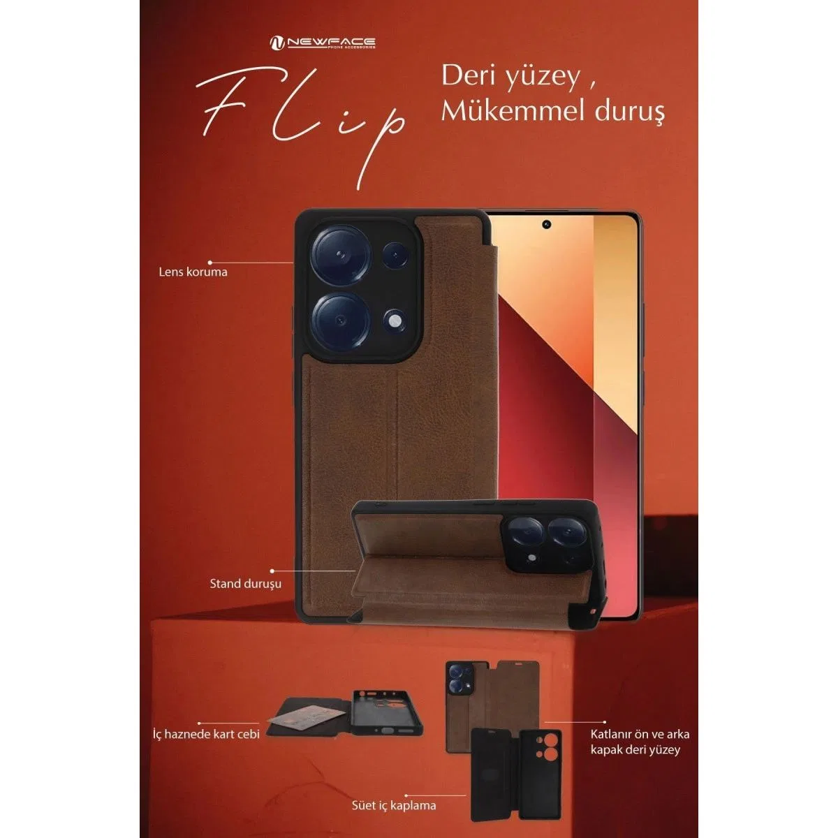 Xiaomi Redmi Note 13 Pro 5g Kılıf Flip Cover - Taba görsel 3