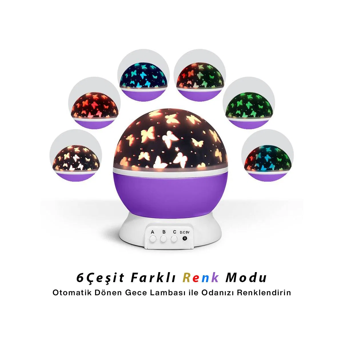 Otomatik Dönerli Ay Yıldız Projeksiyon Gece Lambası (USB & Pil) görsel 2