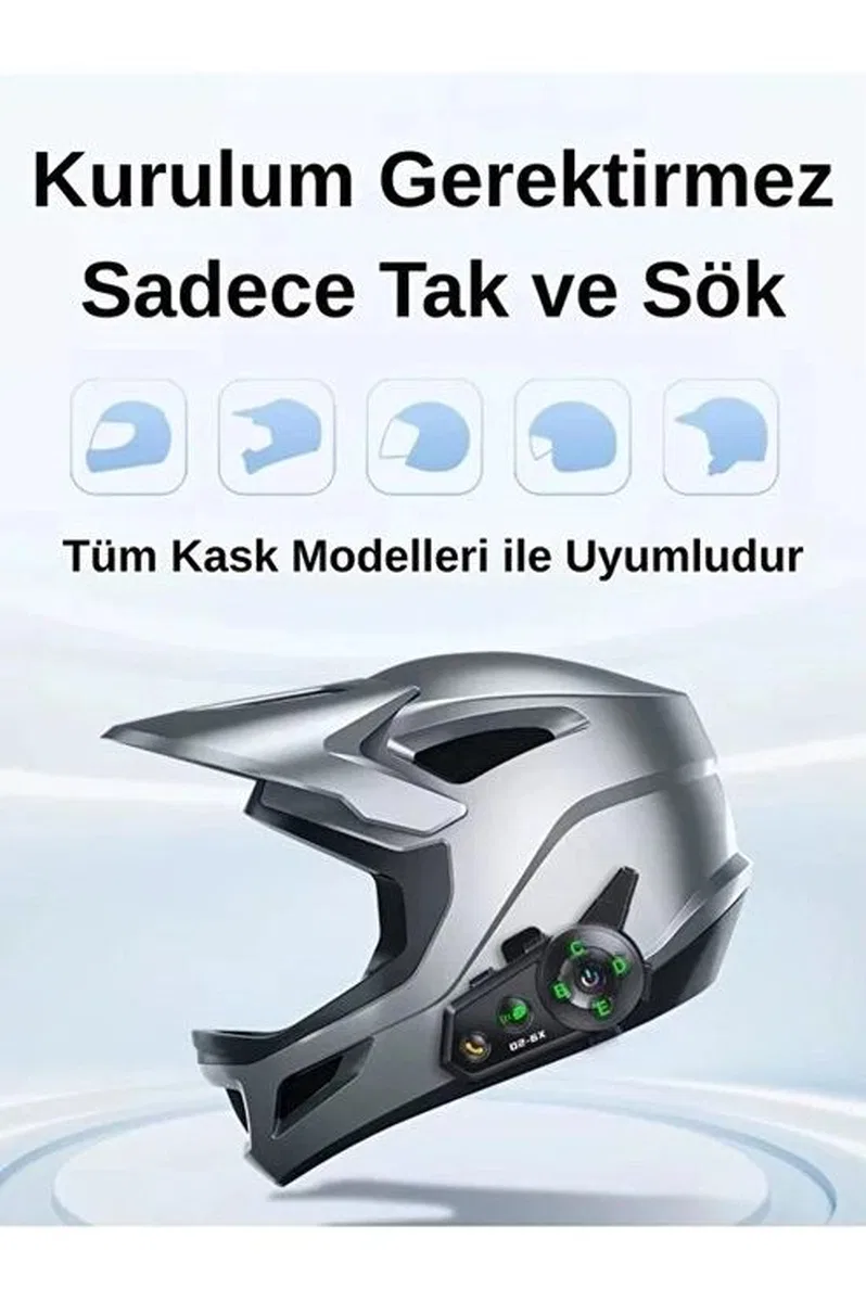 D2-6x 1000m Mesafeli 6 Klı İntercom Bluetooth Motosiklet Kask Kulaklığı İntercom Kulaklık görsel 6