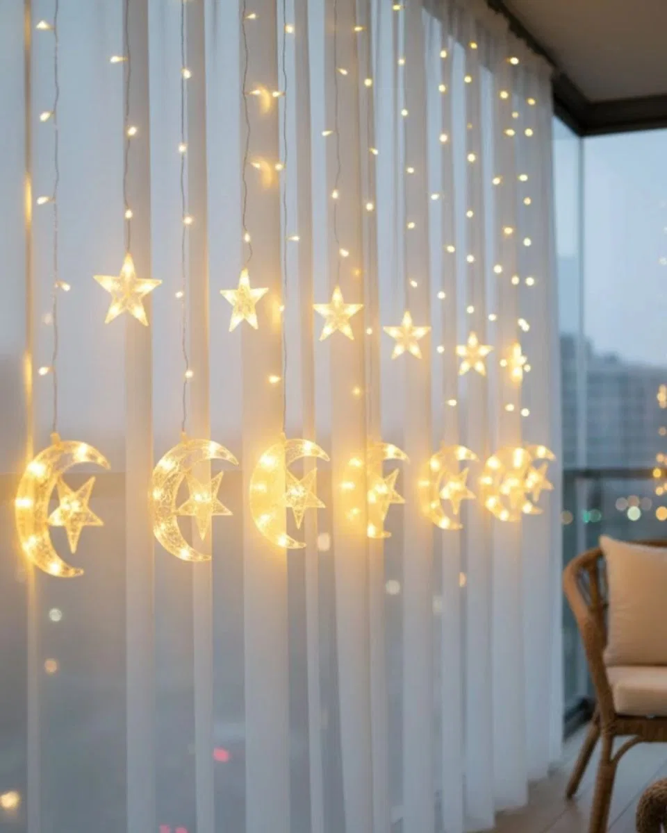 Hilal Yıldız Led Perde Işık Balkon Pencere Ve Oda Dekorasyonu