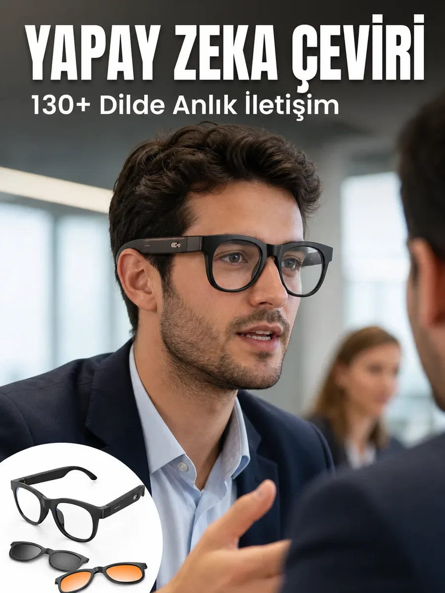 Yapay Zekâ Destekli Bluetooth Akıllı Gözlük Açık Kulak Ses Teknolojisi Müzik Dinleme ve Telefon Görüşmesi