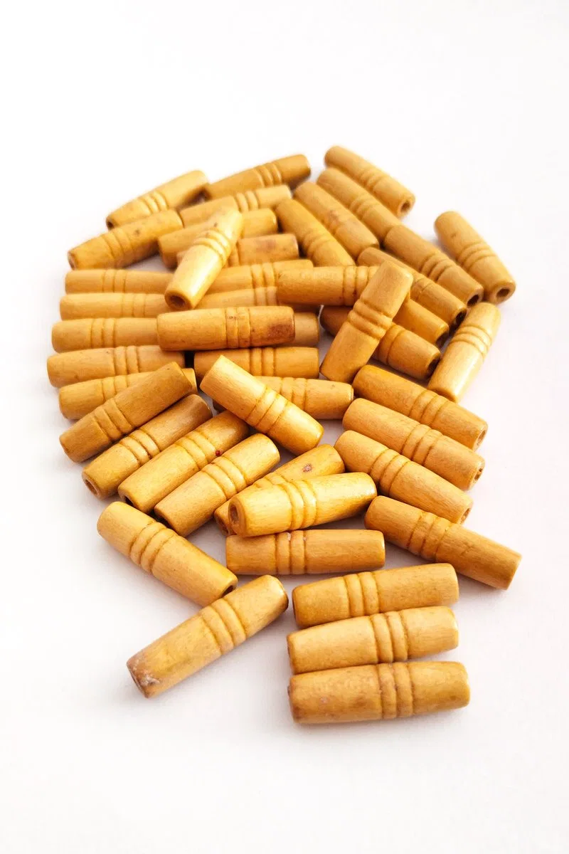 20 Gr (45 Adet) Ahşap Boncuk 25 mm boy x 10 mm en Doğal Ahşap Makrome El İşi Çanta görsel 2