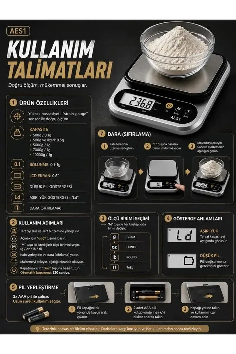 Dijital Mutfak Ve Kahve Tartısı Hassas Gram Terazisi Paslanmaz Çelik Lcd Ekran Çoklu Ölçüm G/oz 10 Kg Kapasite görsel 4