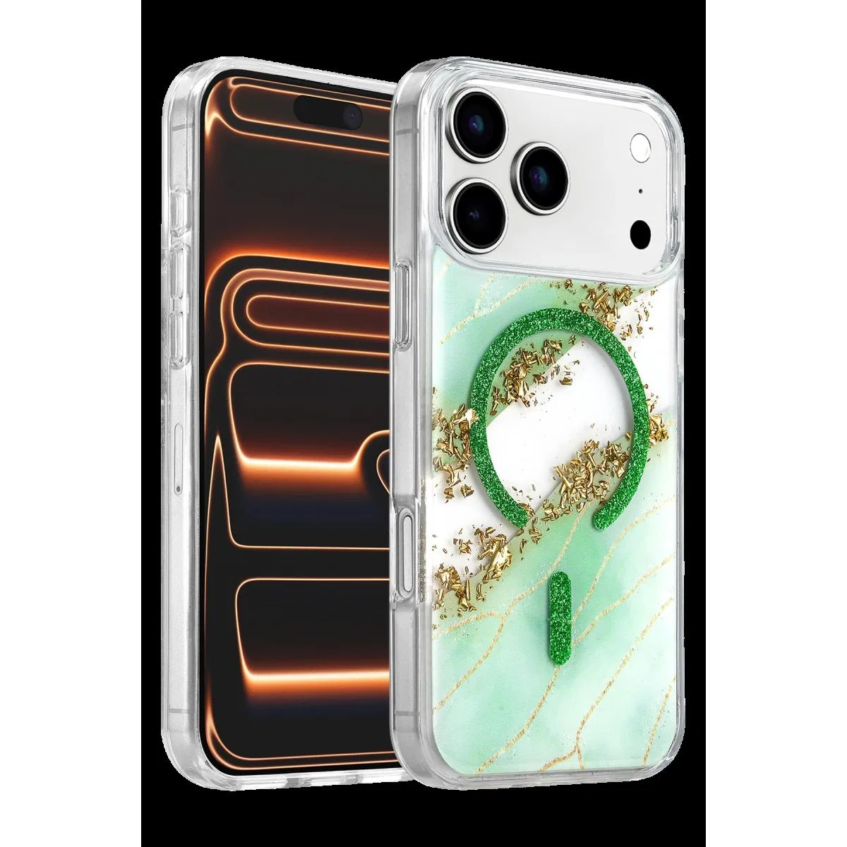 Onegif Apple İphone 17 Pro Max Lotus Simli Magsafe Kapak - Yeşil