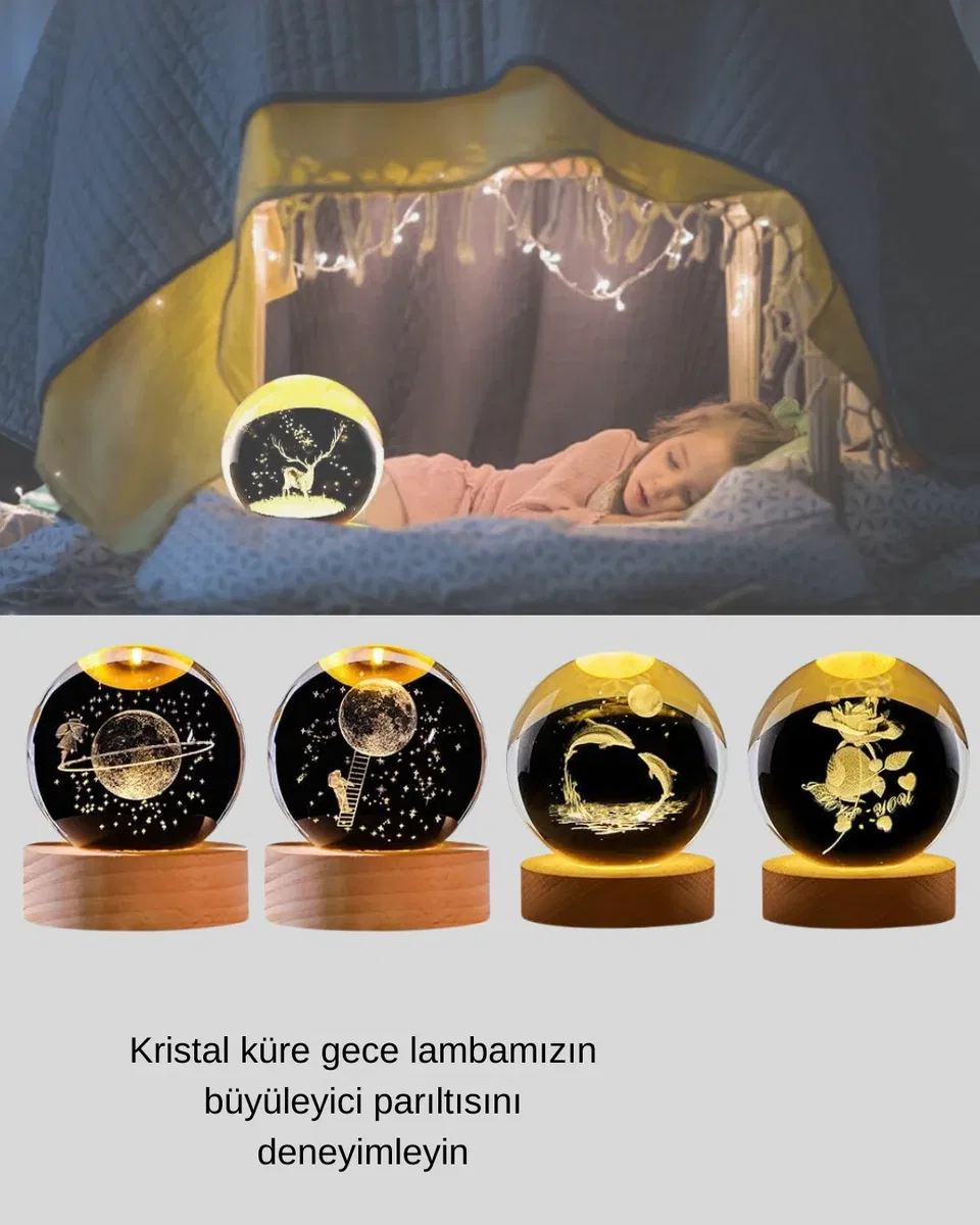 Yunus Temalı Kristal Küre USB Işıklı Ahşap Altlıklı Gece Lambası görsel 3