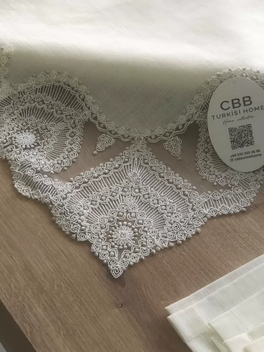 Sofra Takımı Kartanesi Gardenya Keten Yemek Takımı 160x220 Masa Seti 12 Kişilik 26 Parça Runner Set Kreme Gold görsel 9