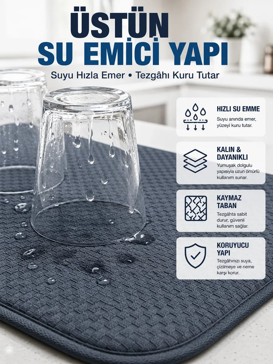 Katlanabilir Bulaşık Kurutma Matı Hızlı Kuruyan Su Emici Mutfak Matı