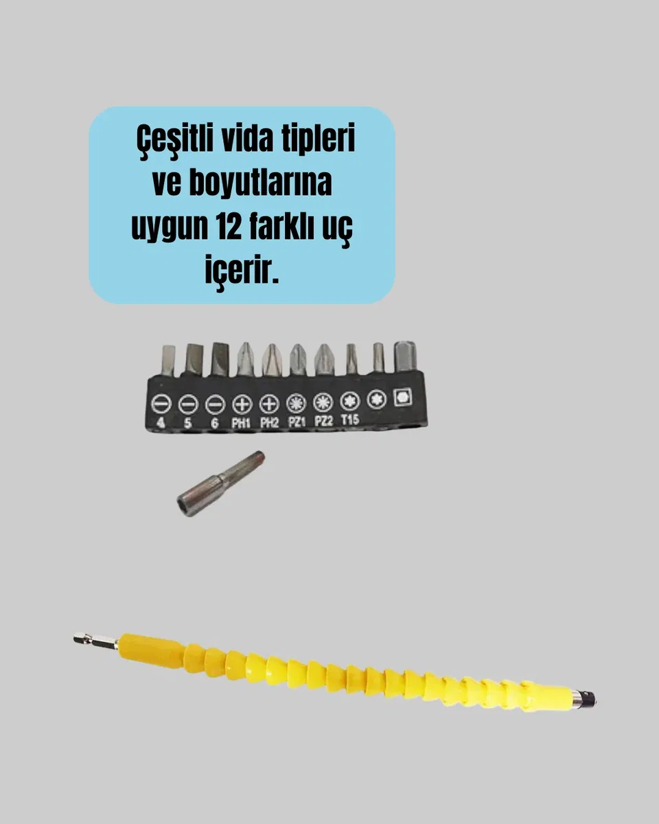 12 Parça Akrobat Bits Seti Çok Amaçlı Vidalama Dayanıklı Çelik Yeni Nesil görsel 2