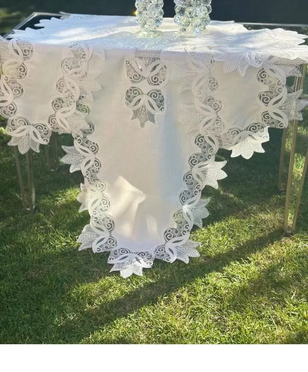 5 Parça Kayla Model Krem-Krem Keten Dantelli Runner Seti Salon Takımı görsel 6