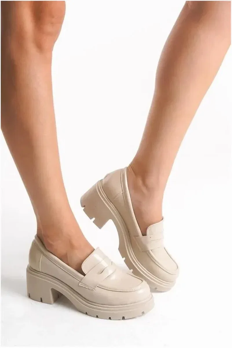 Kadın Rugan Loafer Kırışık Ayakkabı Ayakkabı Tabanlı Yüksek Casual Ofis