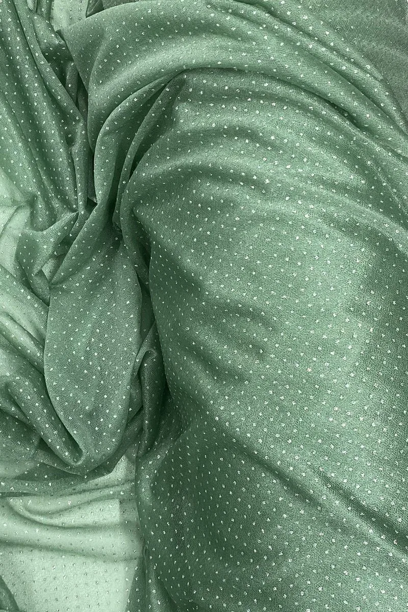 Yağmur Damlası Simli Abiye Elbise Şallık Tül Kumaş Mint Yeşil 75 görsel 2