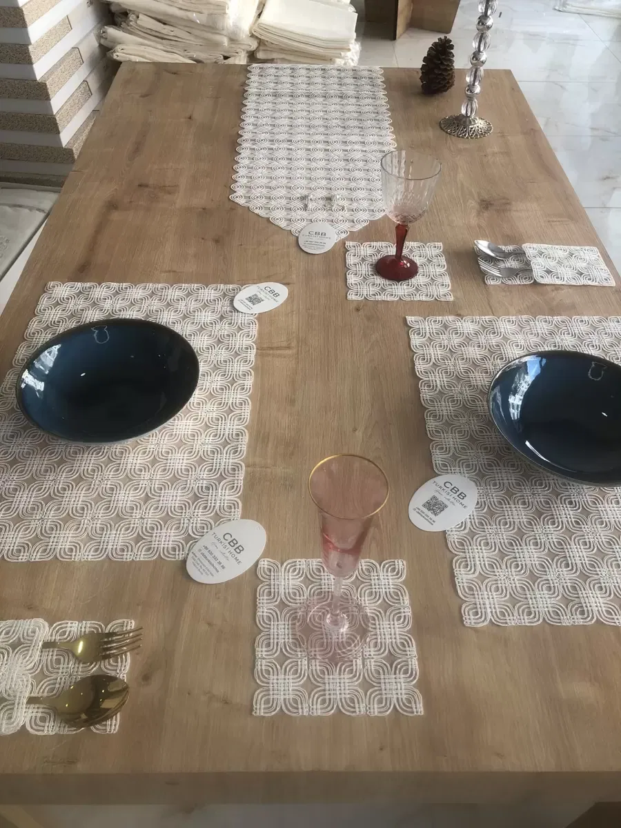 Sofra Takımı Orion Gardenya Keten Yemek Takımı 160x260 Masa Seti 26 Parça Runner Set Krem görsel 4